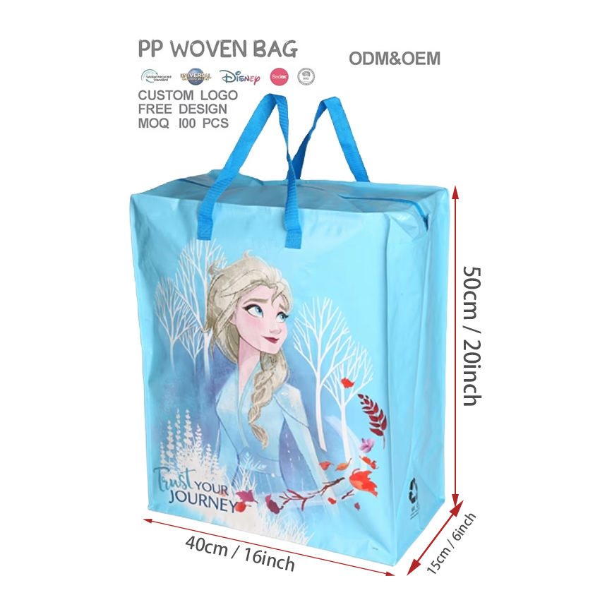 OEM/ODM Custom Eco-friendly Reusable Zipper Shopping Bag Durable PP Woven Market Bag with Zipper for Storage