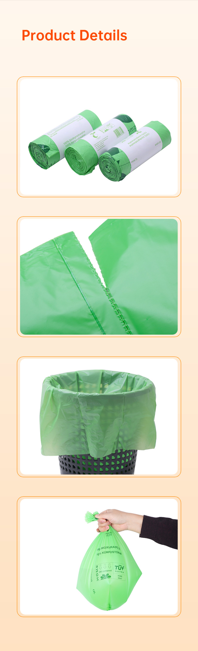 Factory Wholesale Customized Compostable Big Trash Bag Heavy Duty Biodegradable Black Bin Bags Rubbish Garbage Bags Roll EN13432