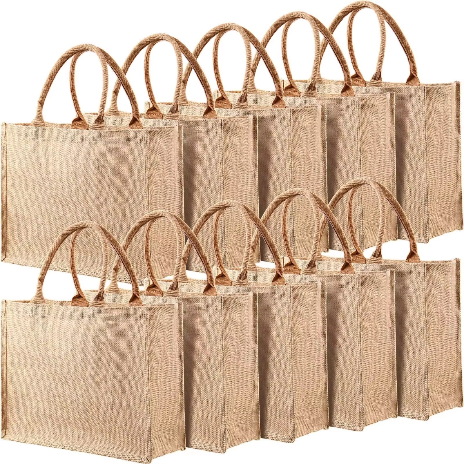 Free Samples Cheap Reusable Custom Logo Printed Grocery Shopping Burlap Jute 3D Laminated Material Tote Bag With Handle