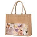 Custom Logo Personalized Eco-friendly Biodegradable Large Capacity Wedding Gift Jute Tote Bags with Transparent PVC Window