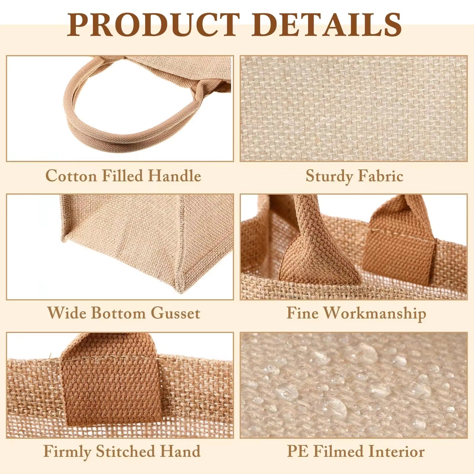 Free Samples Cheap Reusable Custom Logo Printed Grocery Shopping Burlap Jute 3D Laminated Material Tote Bag With Handle