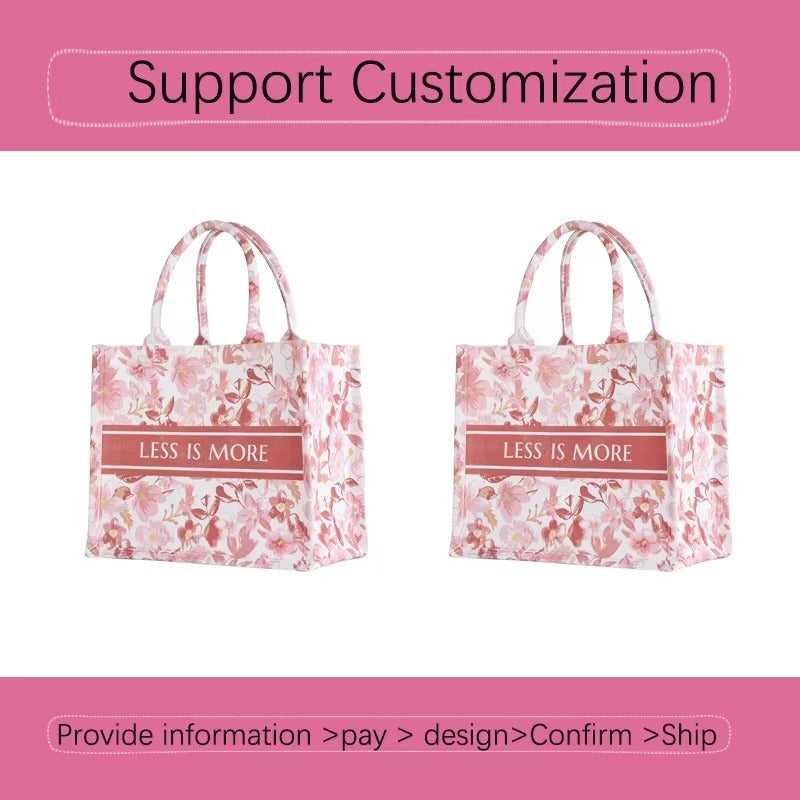 Free Samples Large Reusable Tote Canvas Handbag  with 3D Laminated Material Natural Fibers