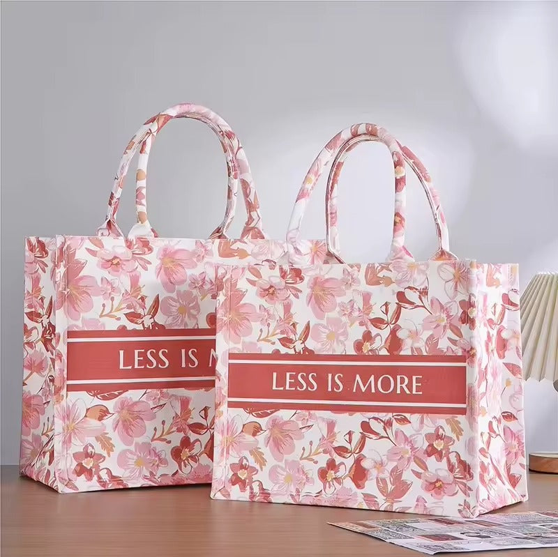 Free Samples Large Reusable Tote Canvas Handbag  with 3D Laminated Material Natural Fibers