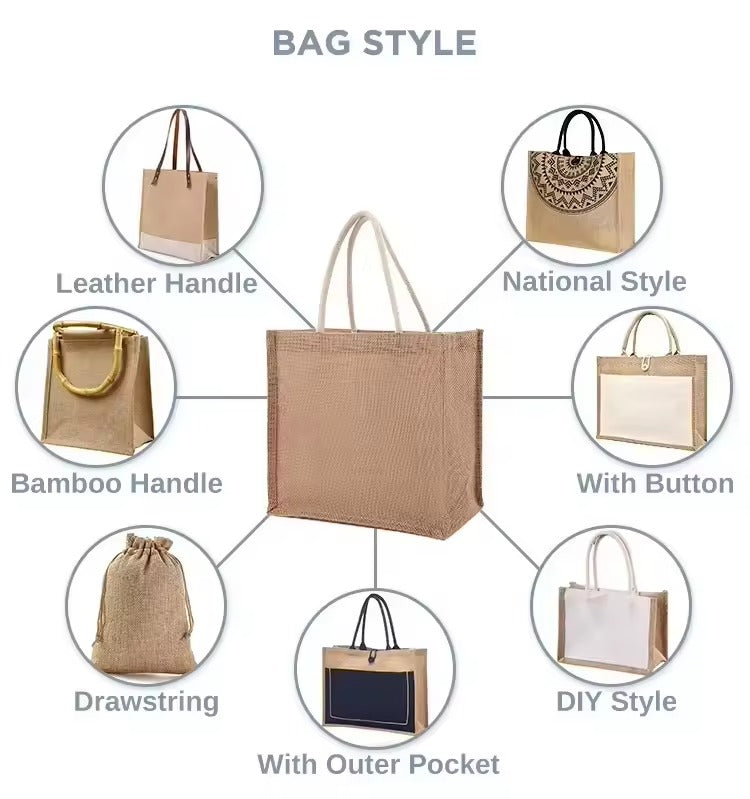 Wholesale Eco-friendly Customized Size Green Jute Bag with Ribbon & Rope Handles Handbag Packaging Festival Gift Souvenirs